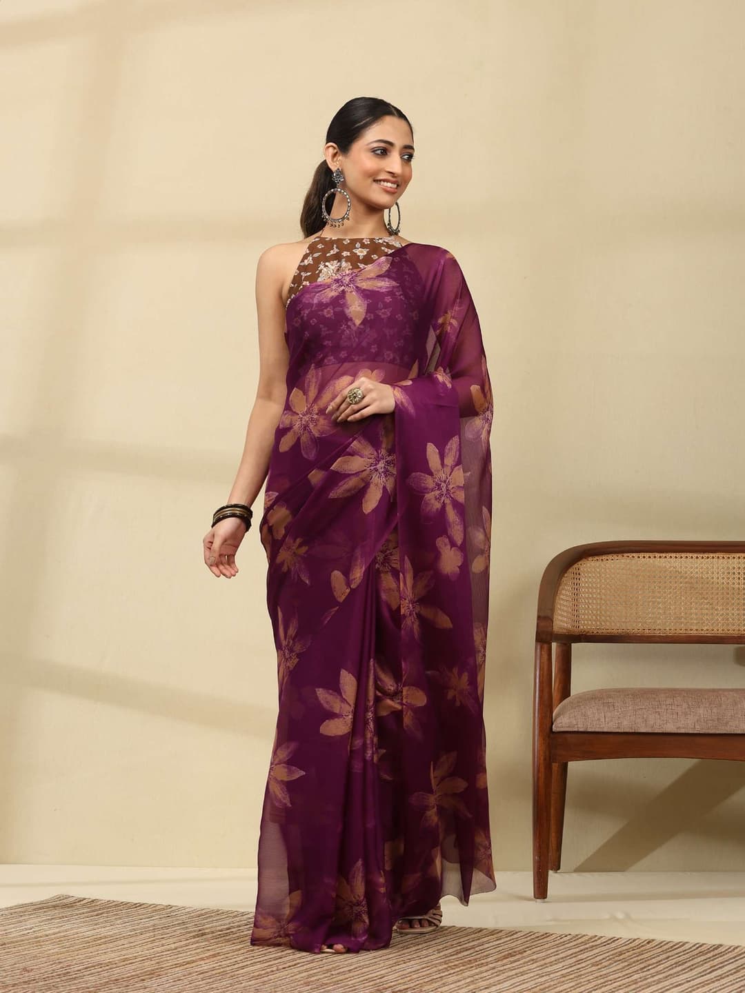 Women's Plain Japan Satin Silk Saree with Pearl Lace Border, Includes Unstitched Matching Blouse Piece 5