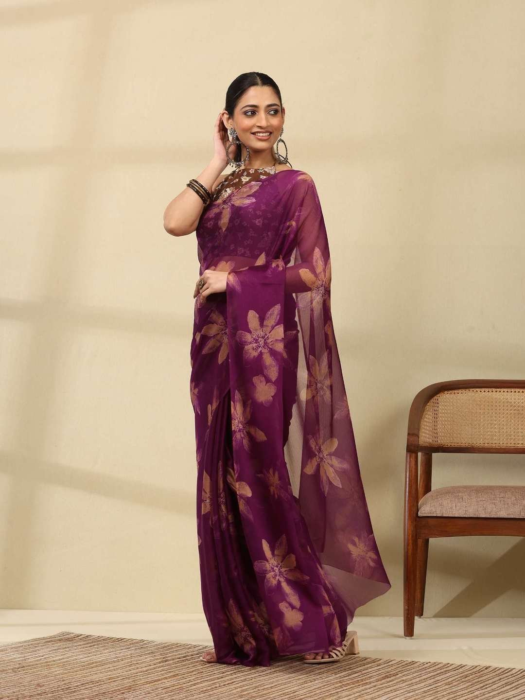 Women's Plain Japan Satin Silk Saree with Pearl Lace Border, Includes Unstitched Matching Blouse Piece 1