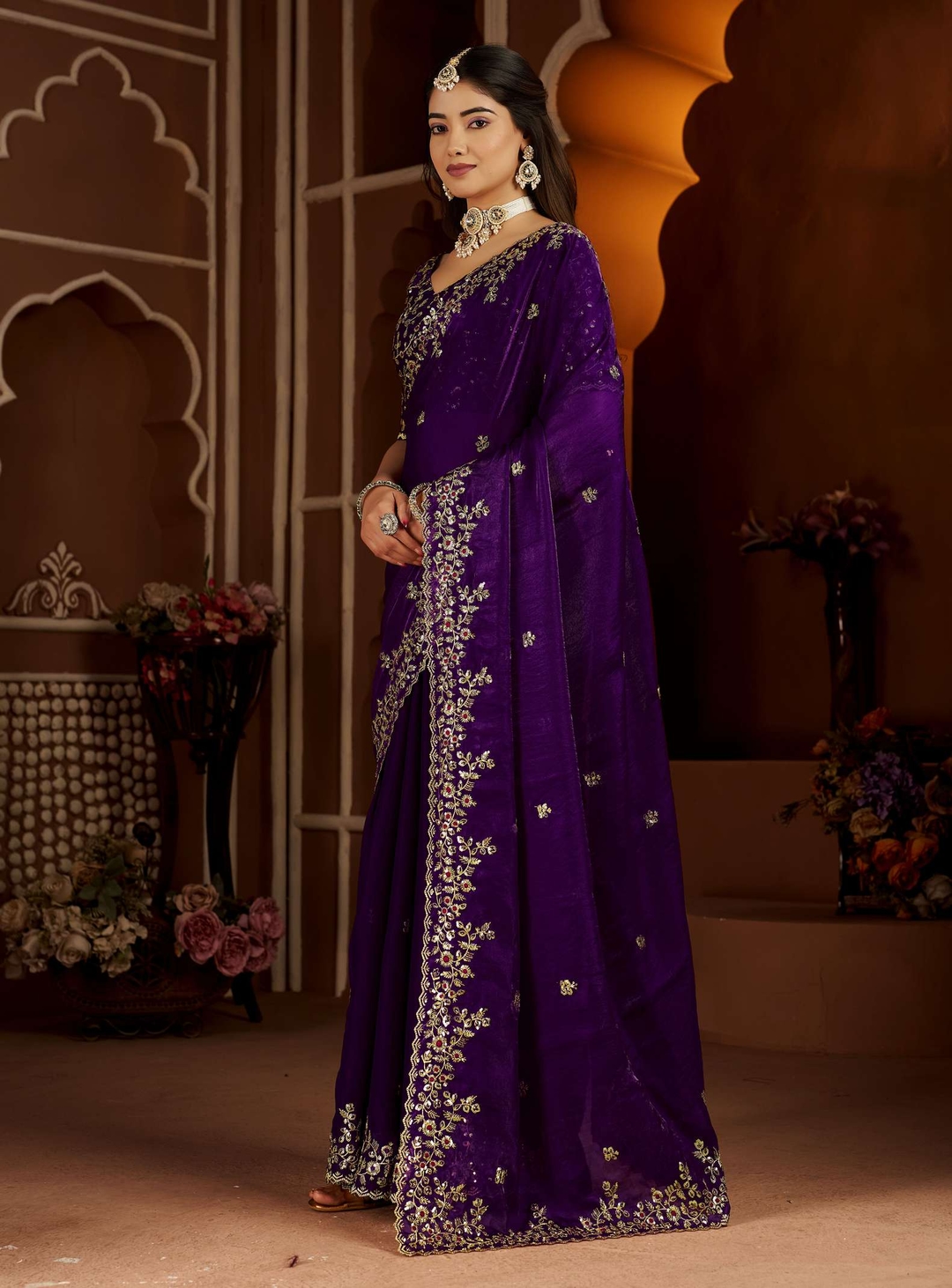 Embroidered Bollywood Jimmy Jimmy Saree (Purple) 5