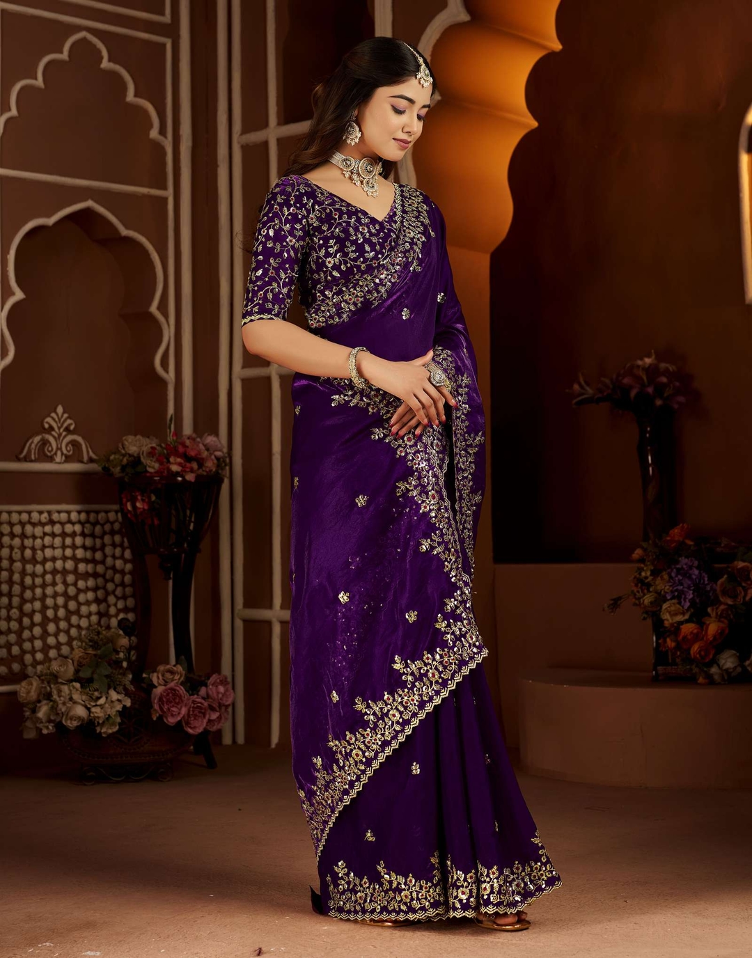 Embroidered Bollywood Jimmy Jimmy Saree (Purple) 3