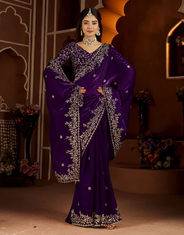 Embroidered Bollywood Jimmy Jimmy Saree (Purple)