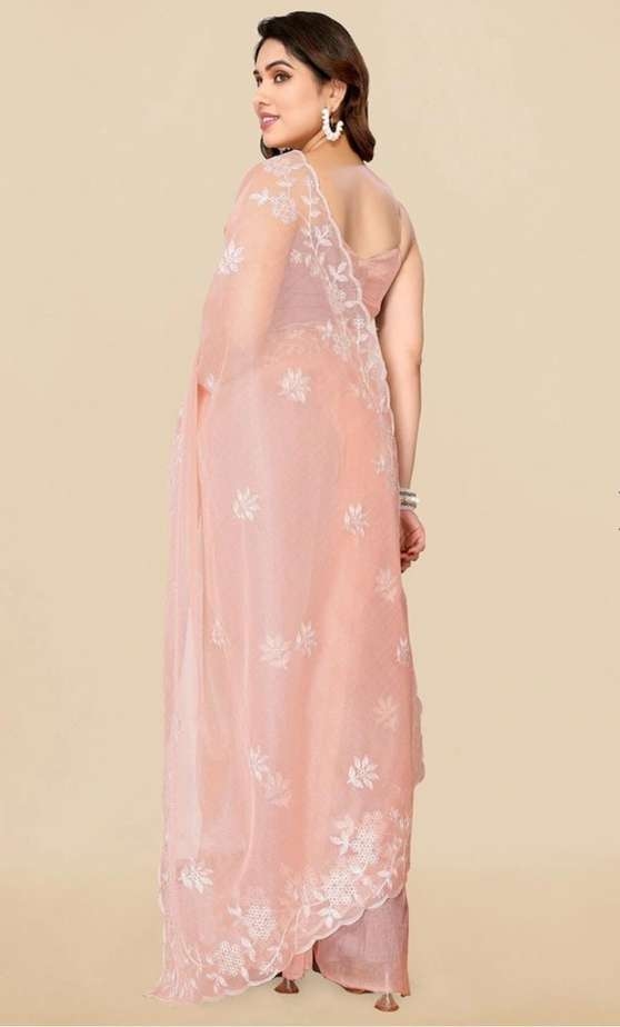 Awafu Soft Net Saree with Blouse 3