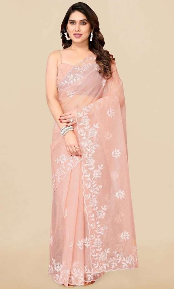 Awafu Soft Net Saree with Blouse 2
