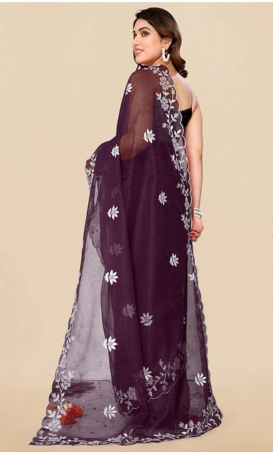 Awafu Soft Net Saree with Blouse 3