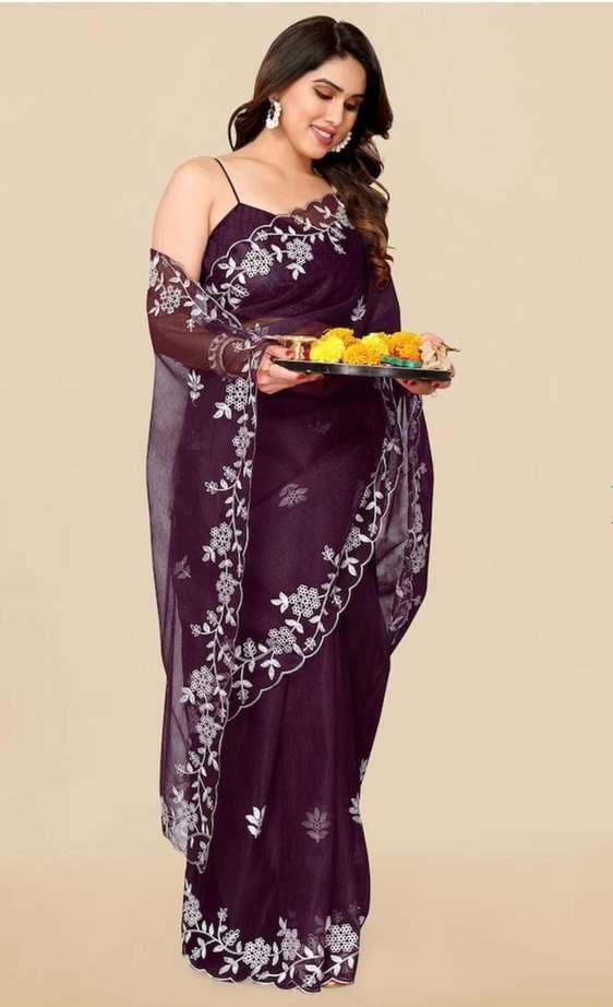 Awafu Soft Net Saree with Blouse 1