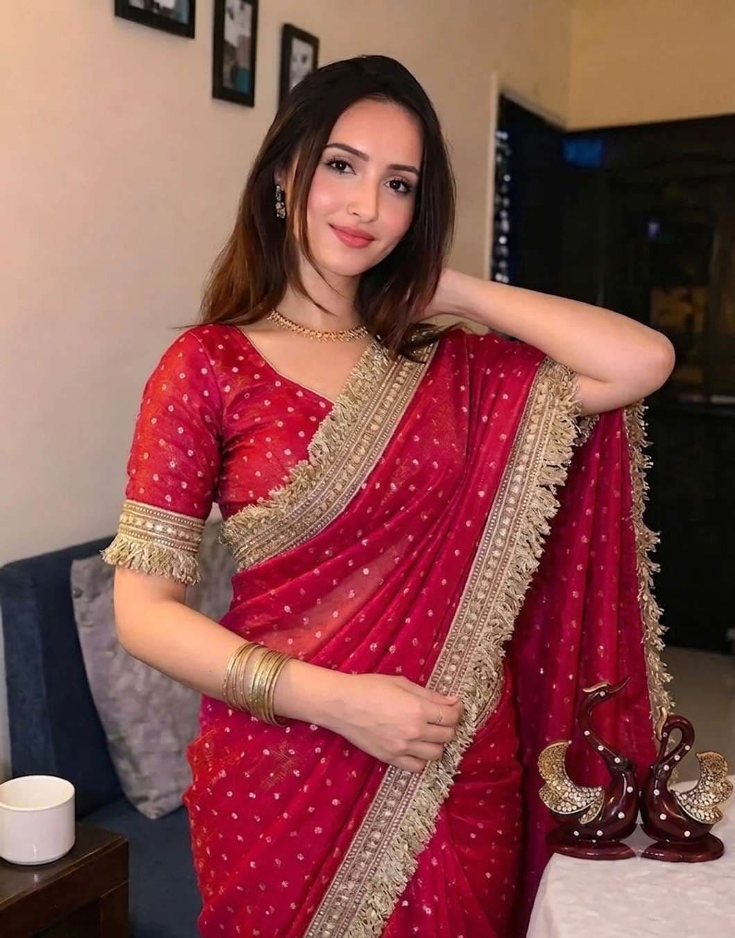 Saree satin pink 2