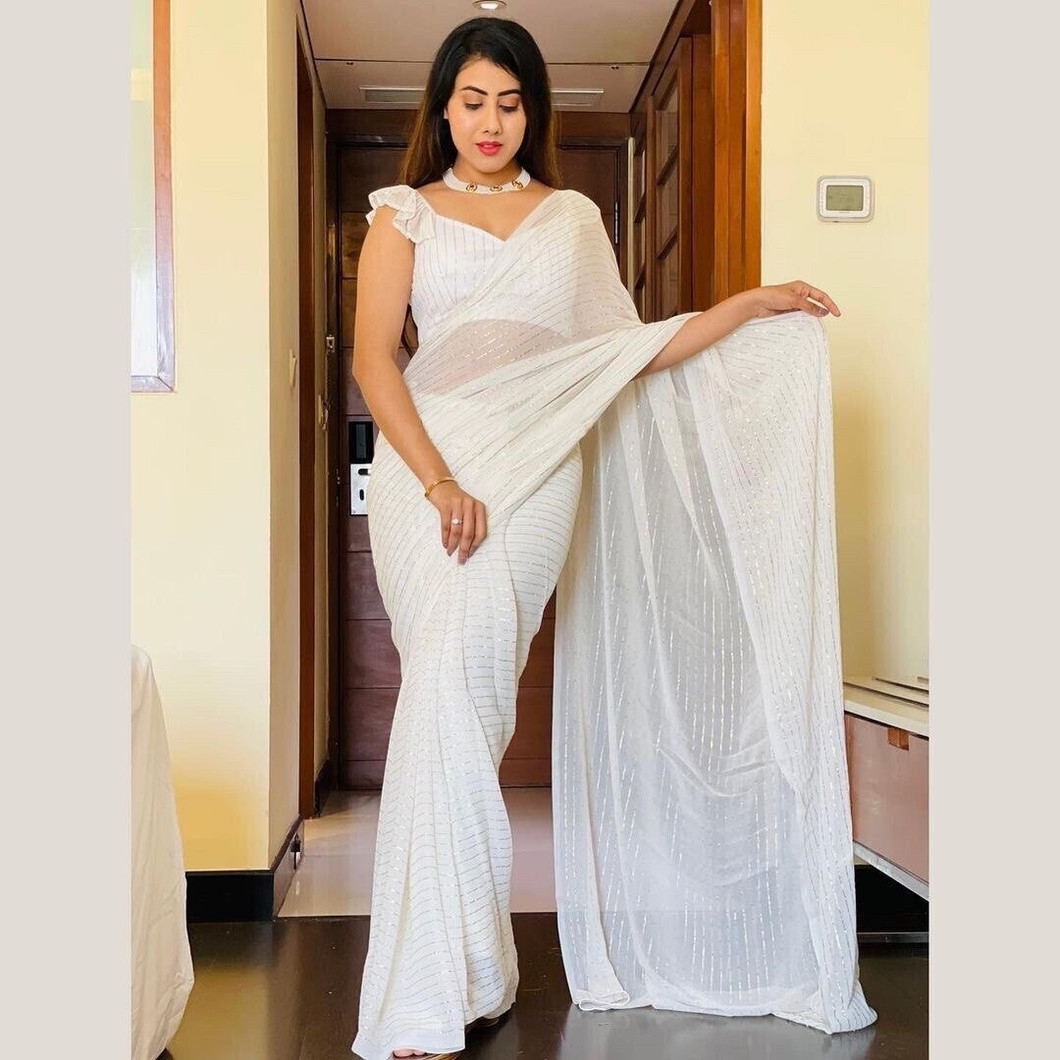 Awafu Bollywood Net Saree White 6