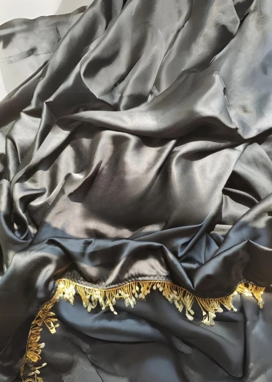 Awafu Solid Plain Satin Silk Blend Saree With Blouse Color Black 3