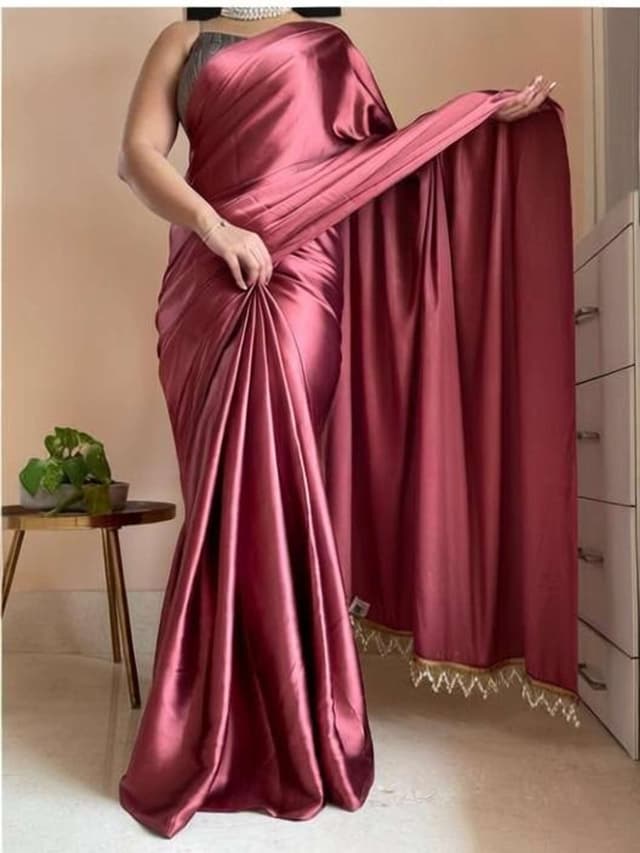 Awafu Bollywood Satin, Silk Blend Saree (Pink)