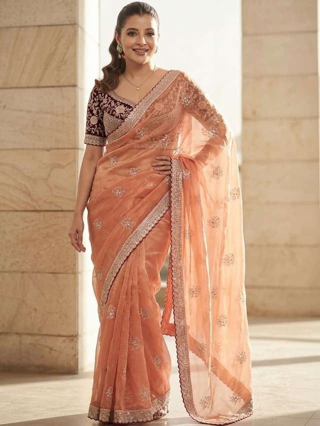 Shivshakti Collection Embellished Bollywood Satin Saree (Orange)