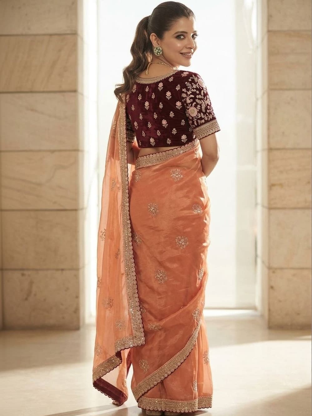 Shivshakti Collection Embellished Bollywood Satin Saree (Orange) 2