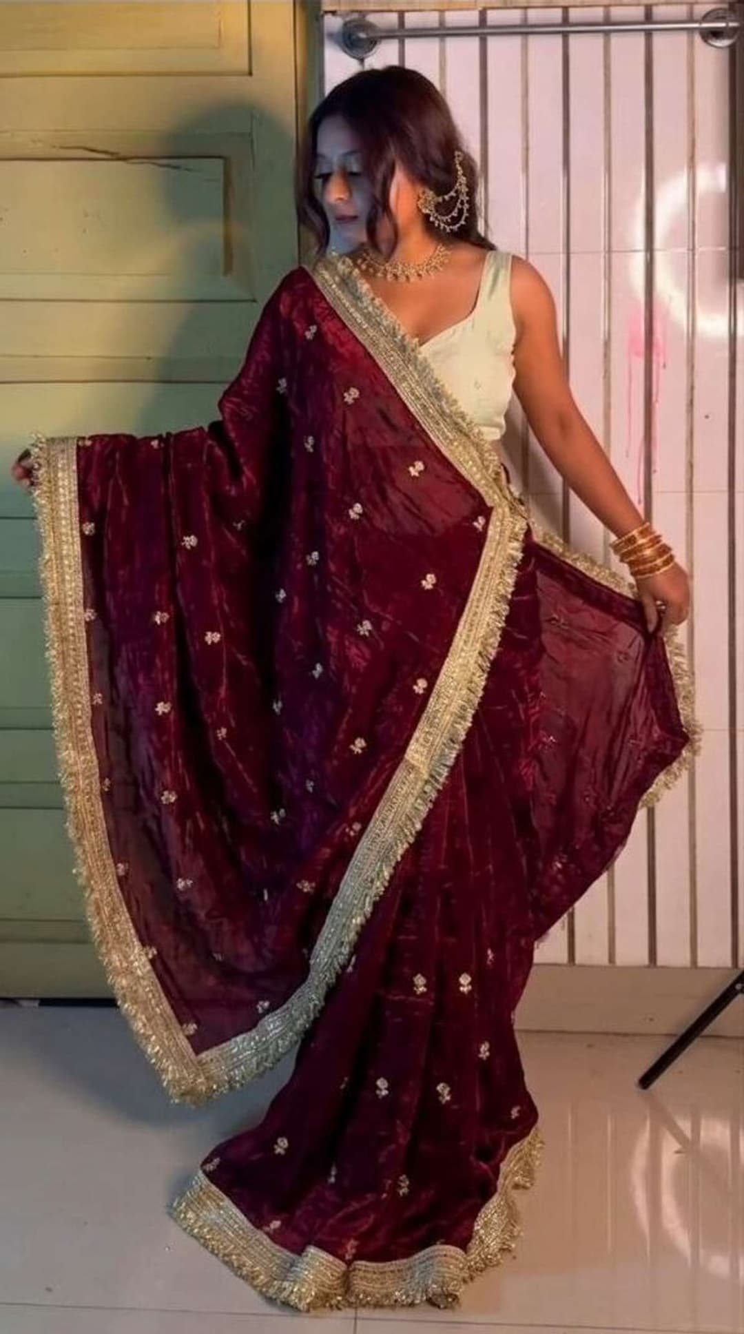 Samridhi Collection Embroidered Bollywood Tissue, Satin Saree 1