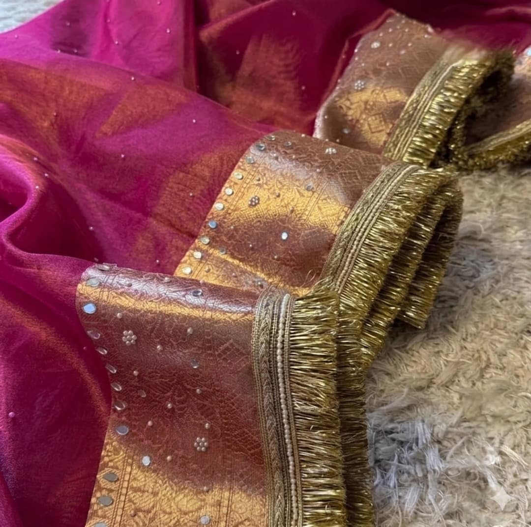 Banaras silk palace Embellished, Woven Banarasi Tissue Saree (Pink) 1