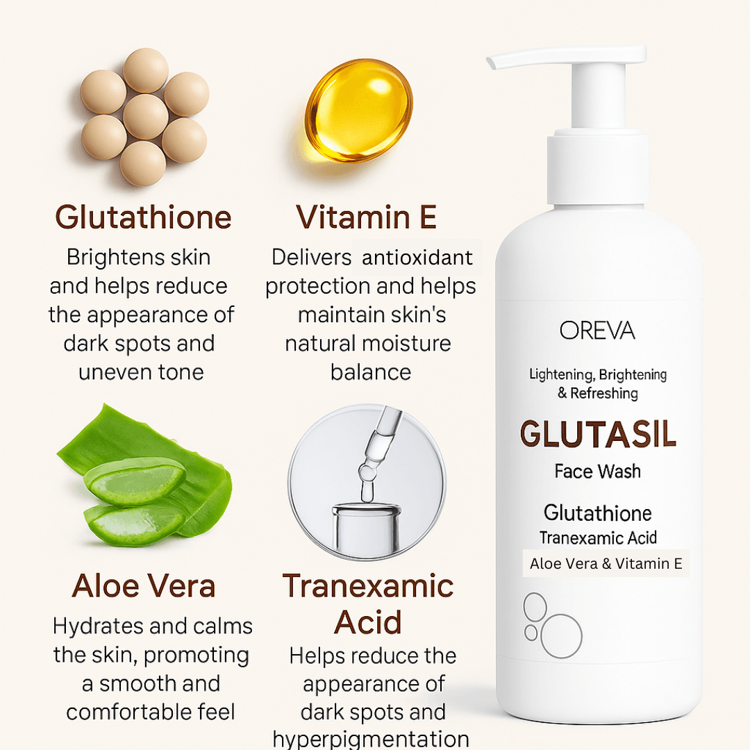 Oreva Dermacare Glutasil Face Wash 250ml | With Glutathione, Tranexamic Acid, Aloe Vera & Vitamin E Face Wash For Lightening, Brightening & Refreshing 2