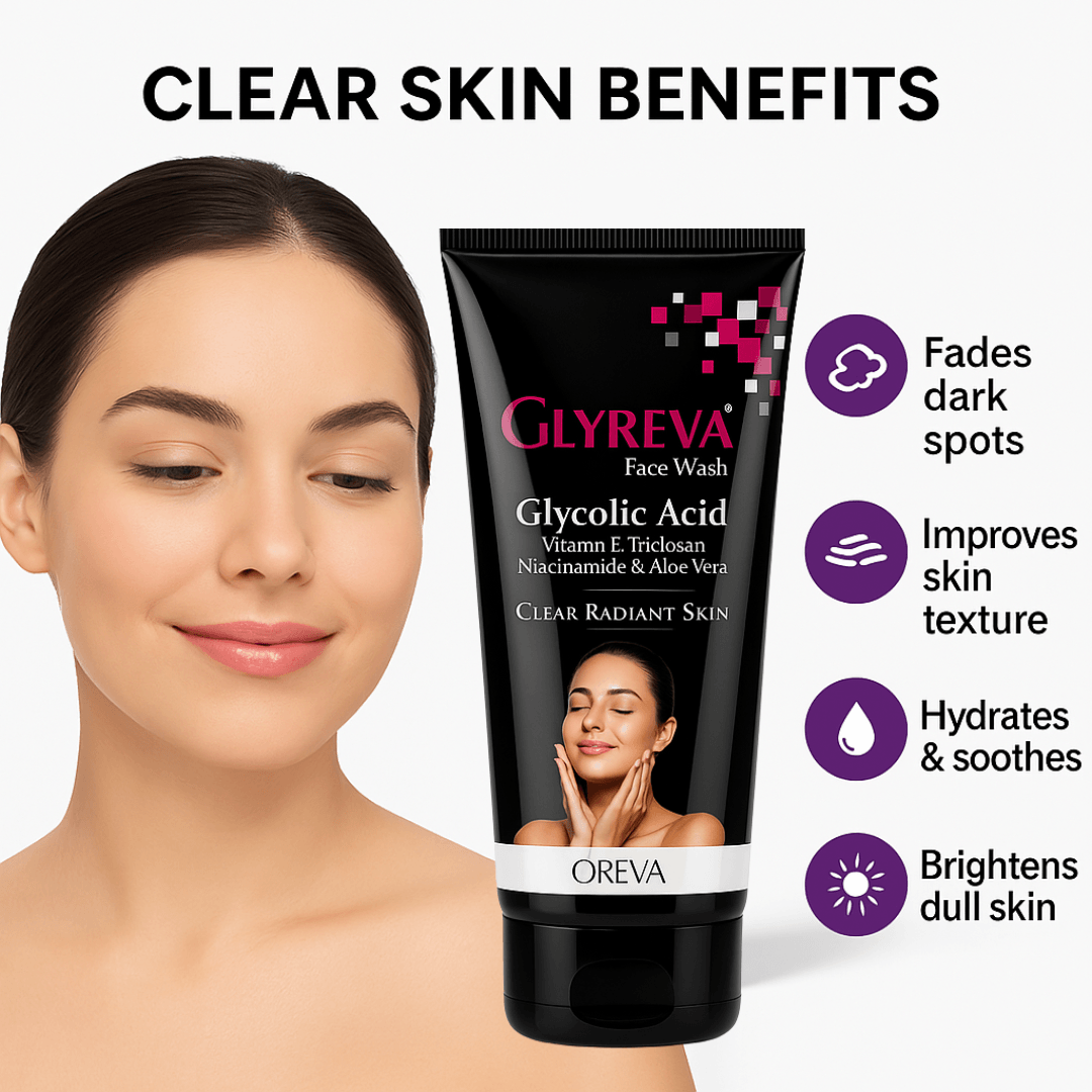 Oreva Dermacare Glyreva Face Wash 100gm - Glycolic Acid Face Wash With Vitamin E, Niacinamide & Aloe Vera – Anti-Acne, Brightening & Hydrating Face Wash for Radiant, Even Skin Tone 3