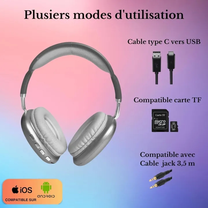 P9 Wireless Bluetooth Headphones | HiFi Stereo Over Ear Headset With Microphone Sports Noise Cancelling Earphones For Travel 7