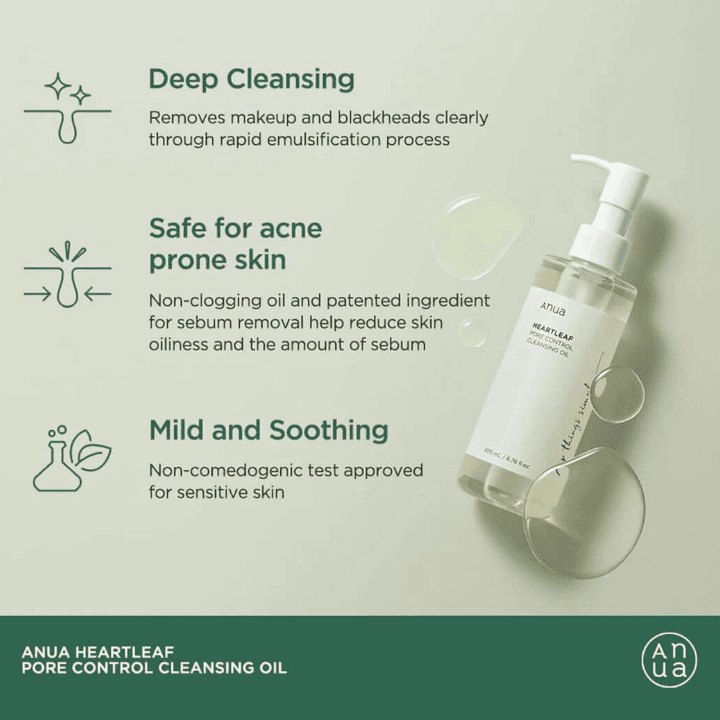 Anua Heartleaf Pore Control Cleansing Oil, Makeup Blackhead Remover, Oil Cleanser for Face, Korean Skin Care 200ml 2