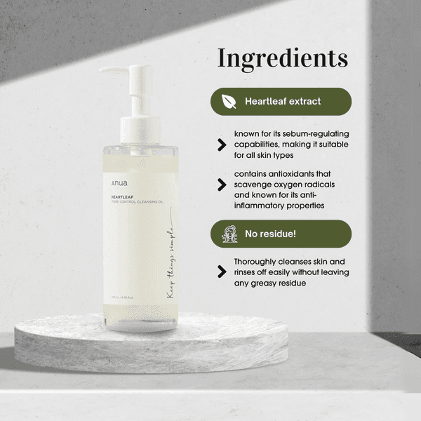 Anua Heartleaf Pore Control Cleansing Oil, Makeup Blackhead Remover, Oil Cleanser for Face, Korean Skin Care 200ml 6