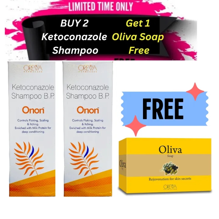 2pcs Oreva Derma Care Ketoconazole 2% Anti Dandruff OnOn Shampoo 100ml (GET FREE OLIVA SOAP) 1
