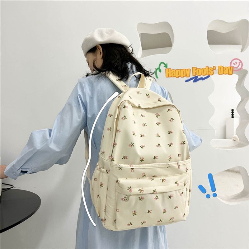Embroidery Floral Backpack Kawaii Handbag Large Capacity Students School Bag Travel Bag Storage Bag Floral College Bag School 6
