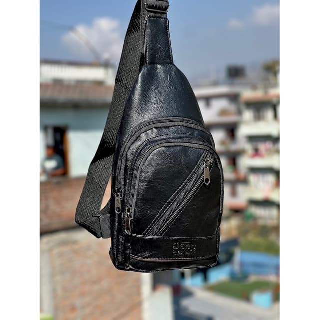 Men Crossbody Bag/PU Leather Black|Fashion Premium Leather Crossbody Bag With Zippered