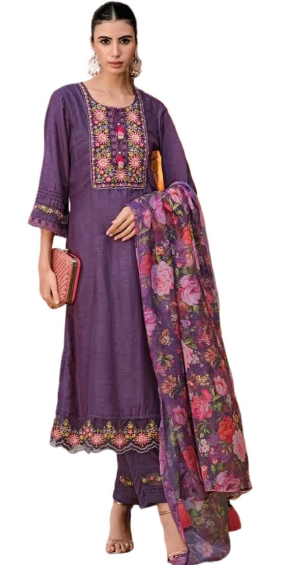 Pakistani Concept Design Kurti Sets In Purple Color