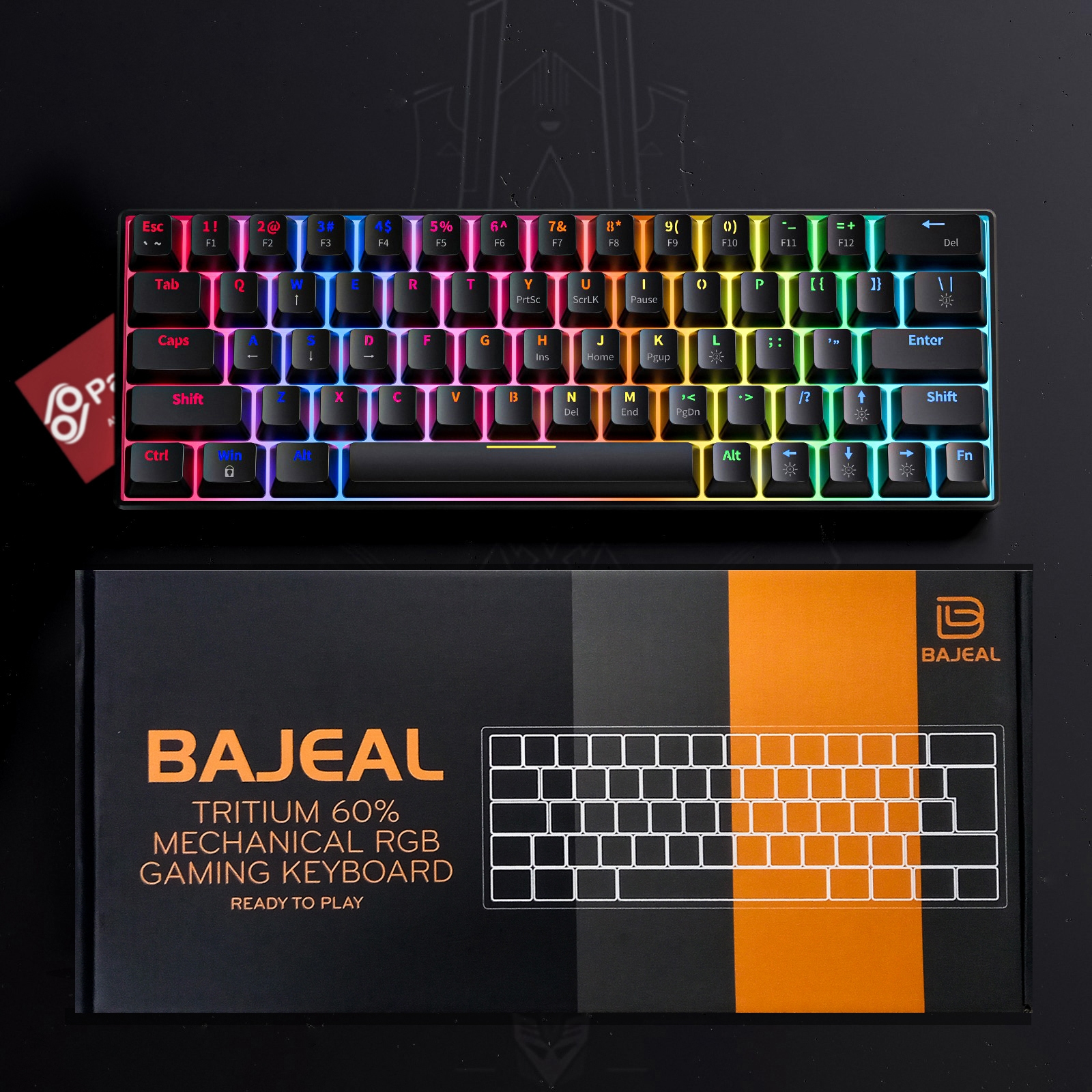 Bajeal Tritium Rainbow RGB Gaming Mechanical Keyboard Blue Switch Detachable Wire - 61 Keys 1