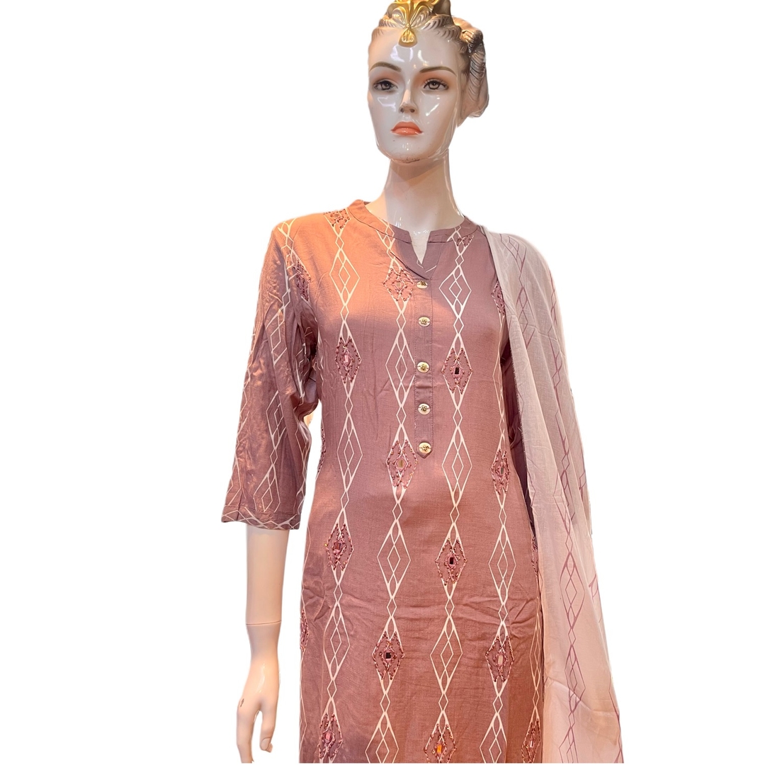 Soft Cotton Kurti Sets In High Collar Neck Design 1