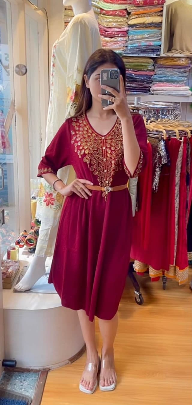 Stylish Acrylic Woollen Swarovski Worked Middy Dresses For Women