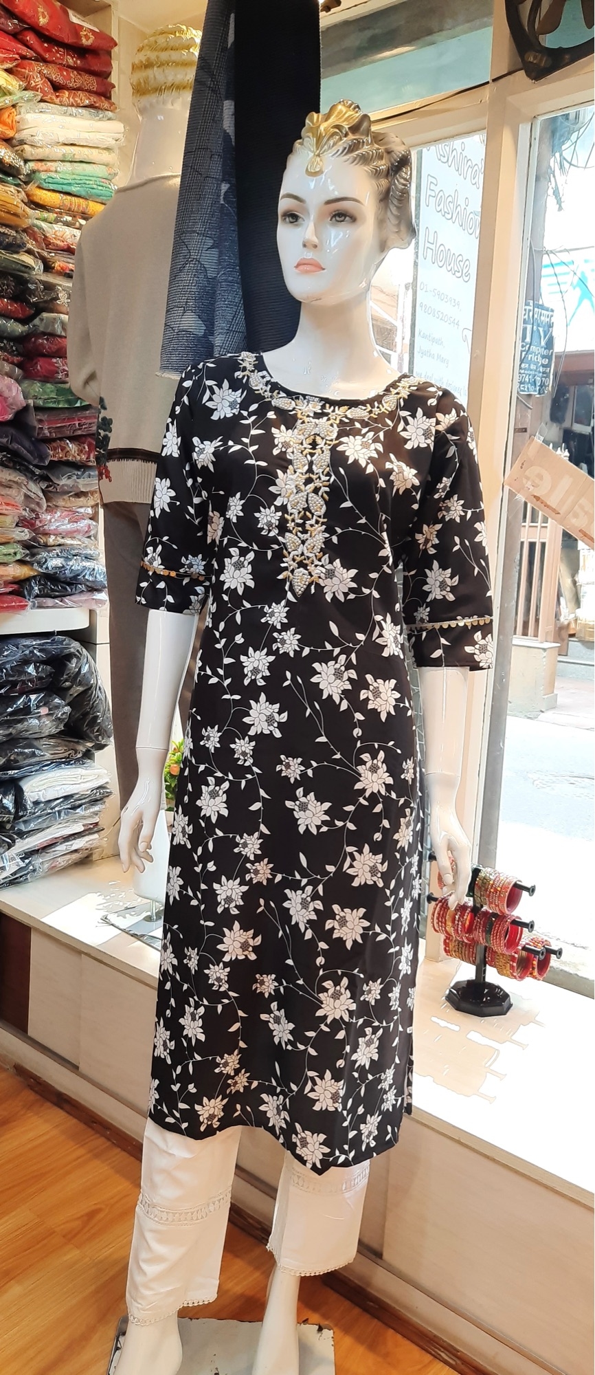 Rayon Cotton Kurti Sets In Black Color 1
