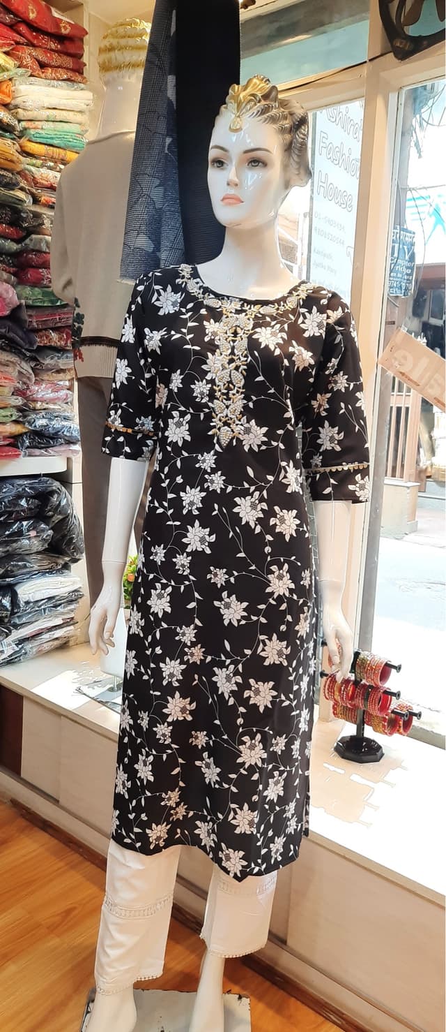 Rayon Cotton Kurti Sets In Black Color