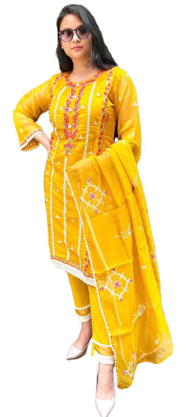 Pakistani Kurti Sets In Mustard Yellow Colour