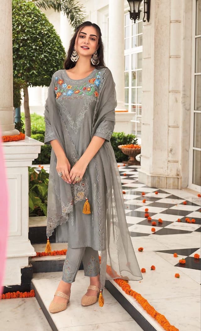Kalki Cotton Kurti Sets In Grey Colour For Women