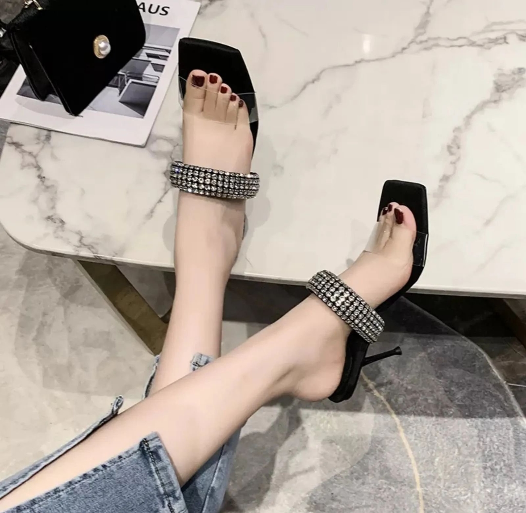 Leaky Toe Transparent Rhinestone High Heels Slingback Comfortable Outdoor Shoes Pumps Women's Sandals 1