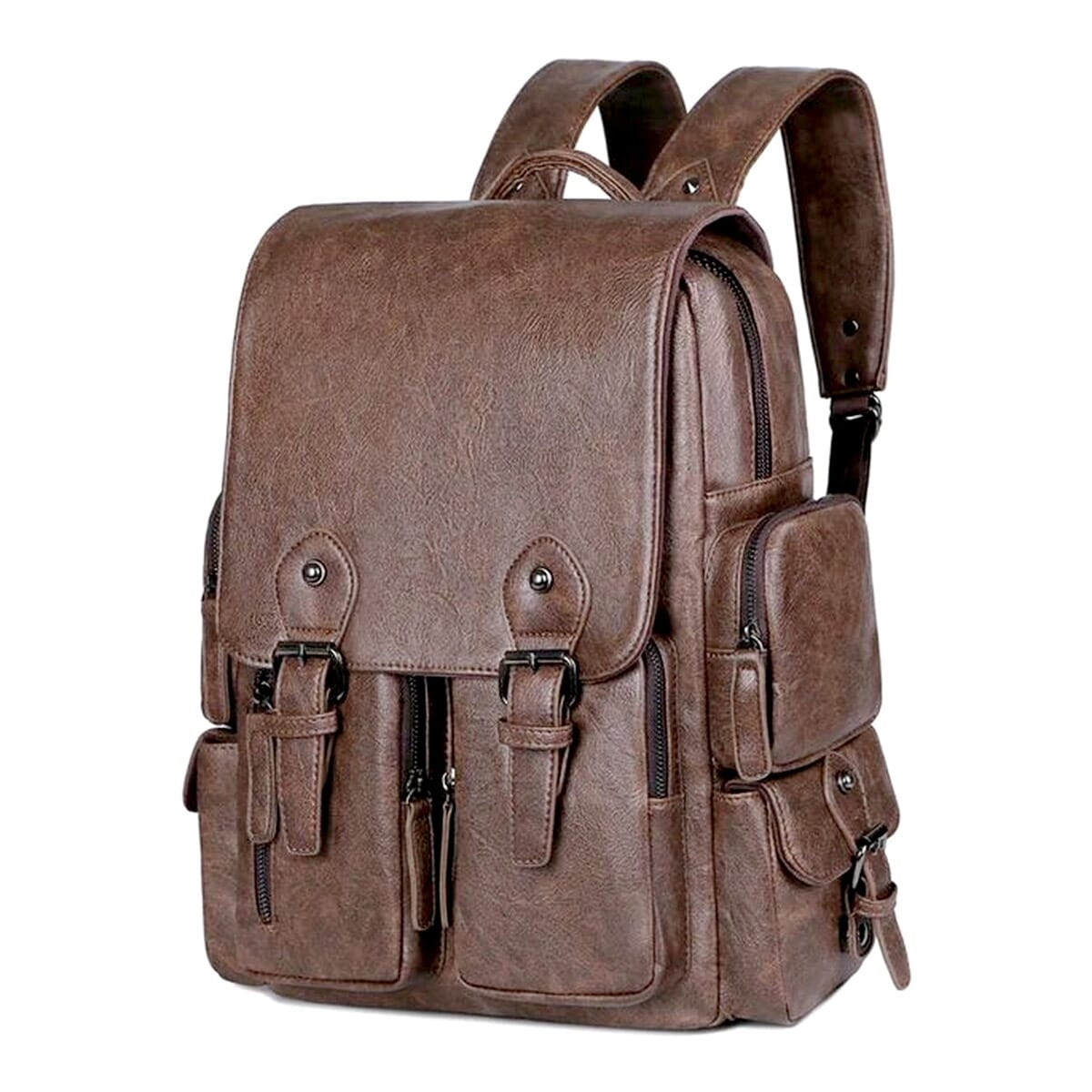 Genuine Solid PU Leather Large Capacity Backpack For Unisex Casual PU Leather Bag For Travelling And Official Purpose 1