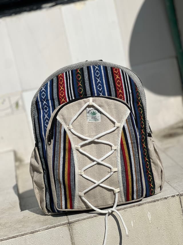 Hemp and Cotton Mix Plain Backpack - Unisex | Made In Nepal | Fashion Hemp and Cotton Unisex Backpack
