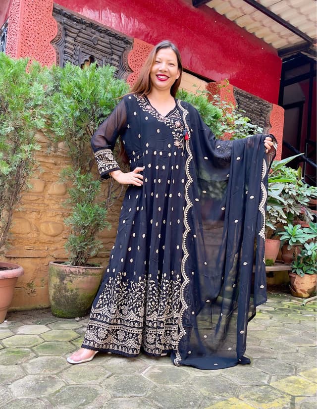 Georgette Anarkali Sets For Women In Black