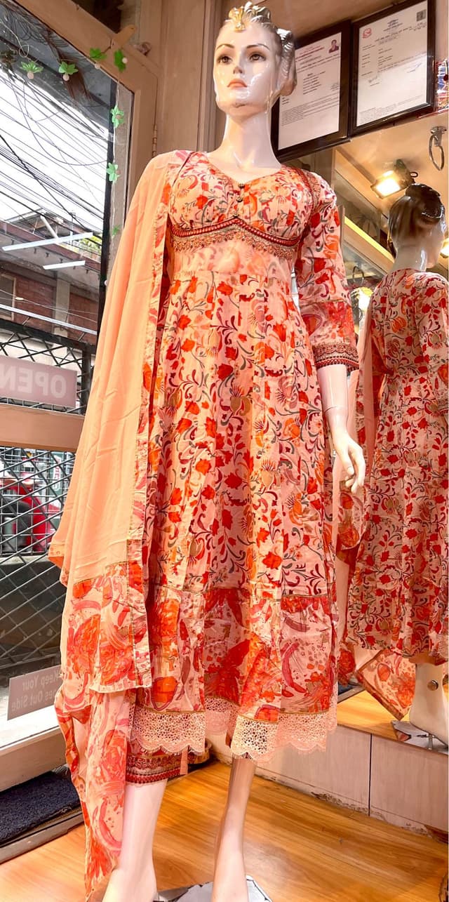 Premium Cotton Anarkali Set For Women In Peach Color