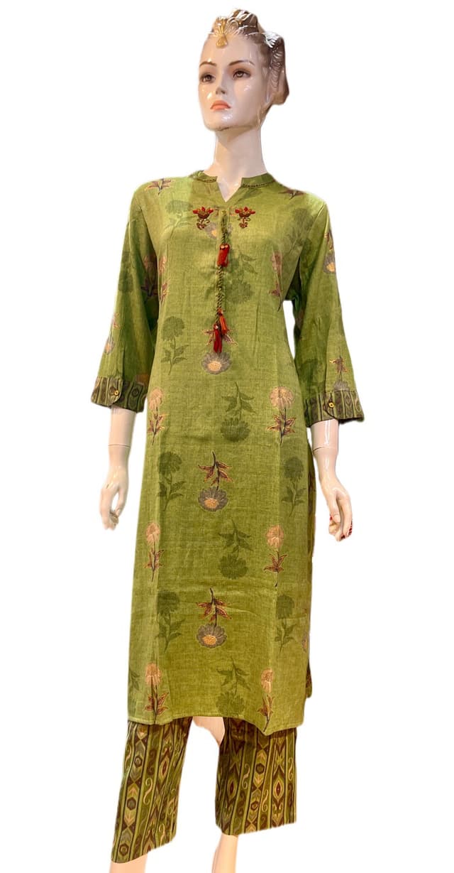 Soft Rayon-Cotton Kurti And Pants Set For Women