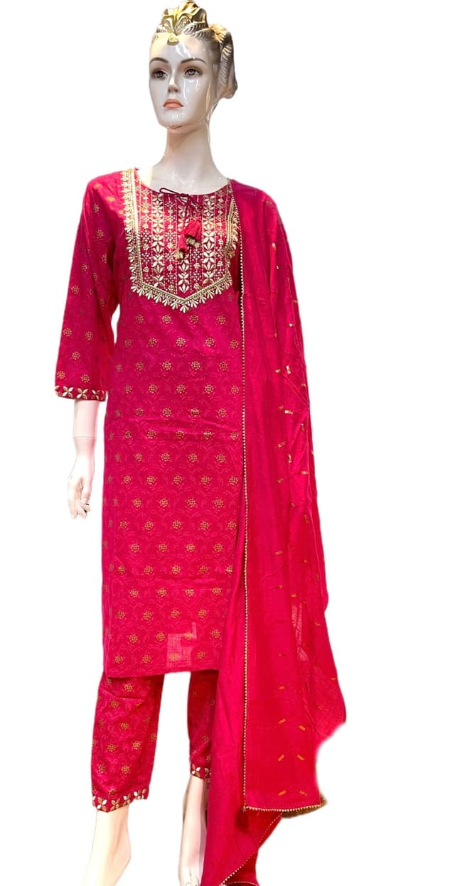 Cotton Kurti/Pants Sets For Women In Pink Colour