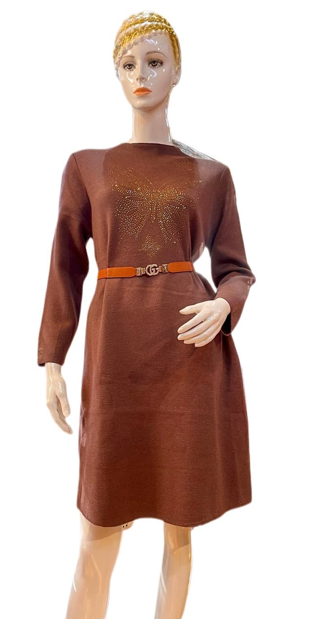 Wollen Round Neck Body Cone Dress For Women