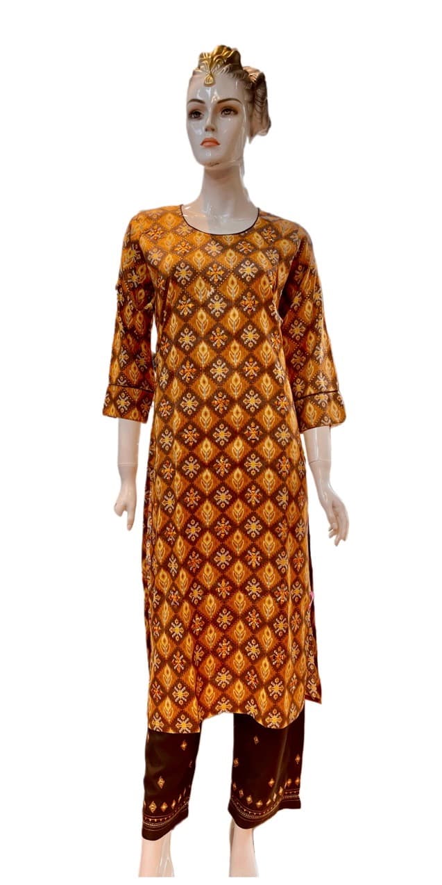 Rayon Cotton Dhaka Printed Kurti/Plazo Sets For Women
