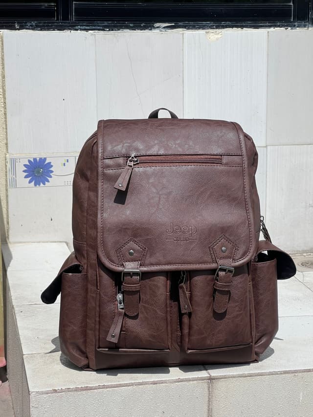 Multi-Pocket Leather Backpack for Men – Durable School, Office & Travel Use