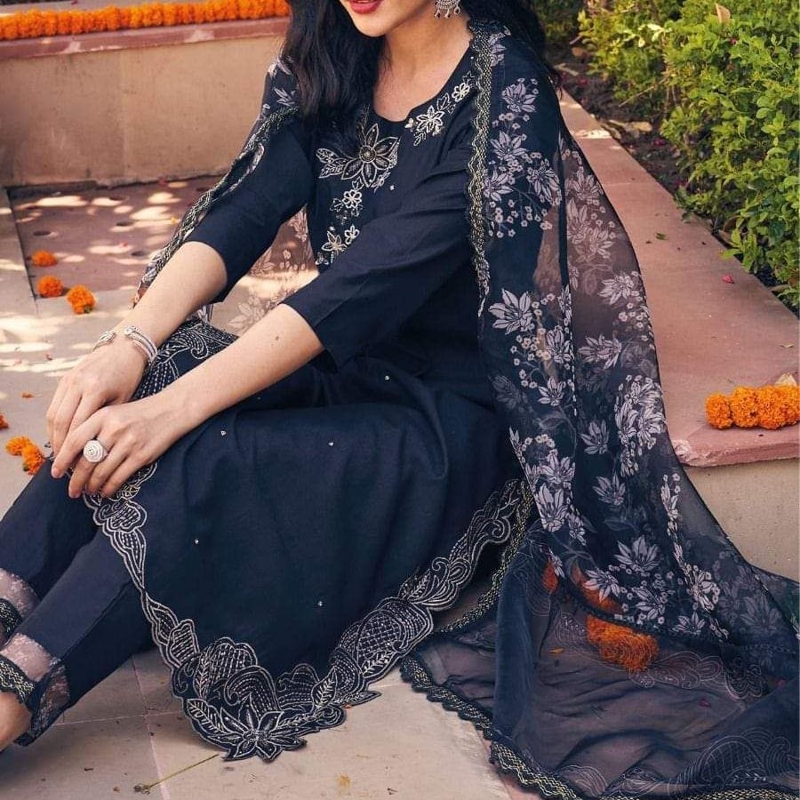 Viscose Cotton Kurti Sets In Black Color 1