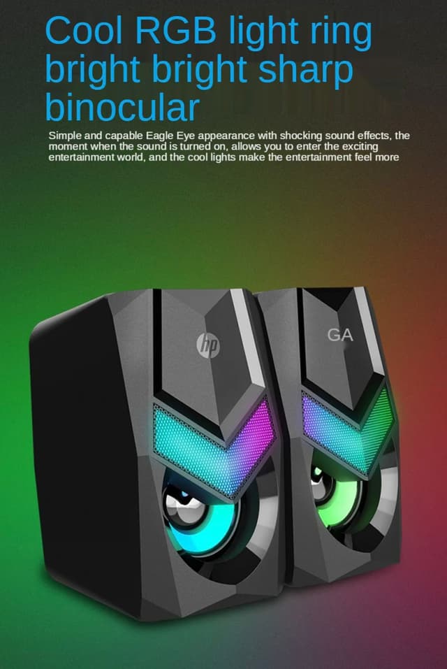 HP Multimedia Speaker DHE-6000 Wired Speaker Gradient LED Backlight Audio Player Multimedia Stereo Mini Subwoofer - Black - DHE-6000