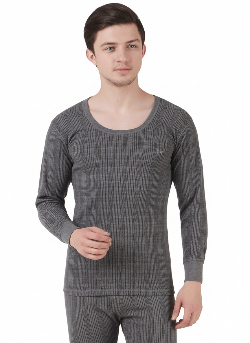 Men's Quilted Thermal Set: Round Neck Top + Trouser (Dark Grey)/ Body Warmer 1