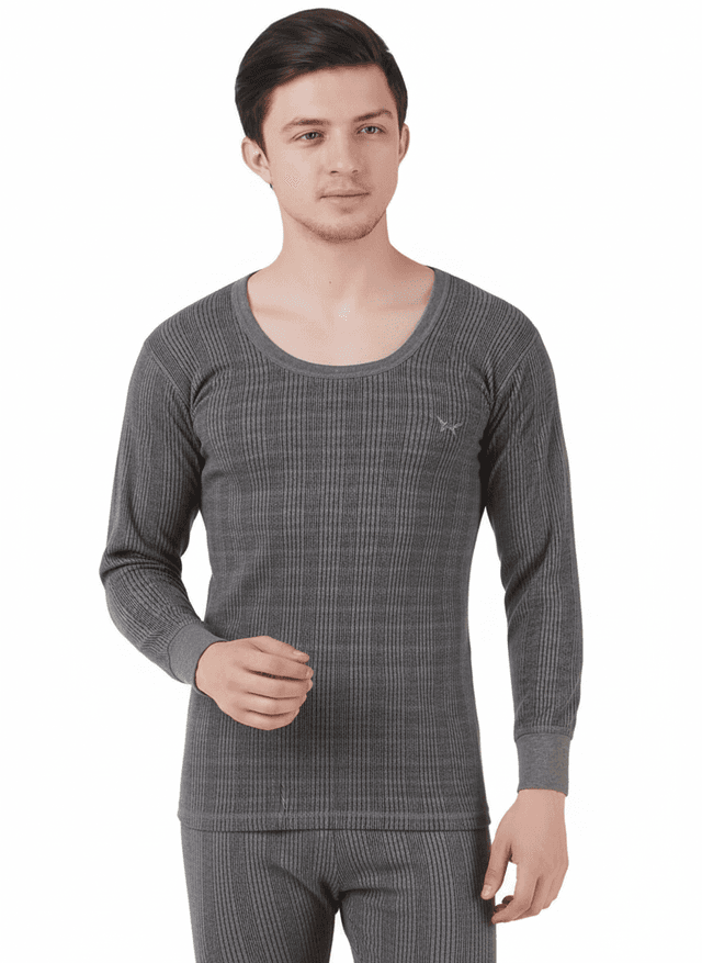 Men's Quilted Thermal Set: Round Neck Top + Trouser (Dark Grey)/ Body Warmer
