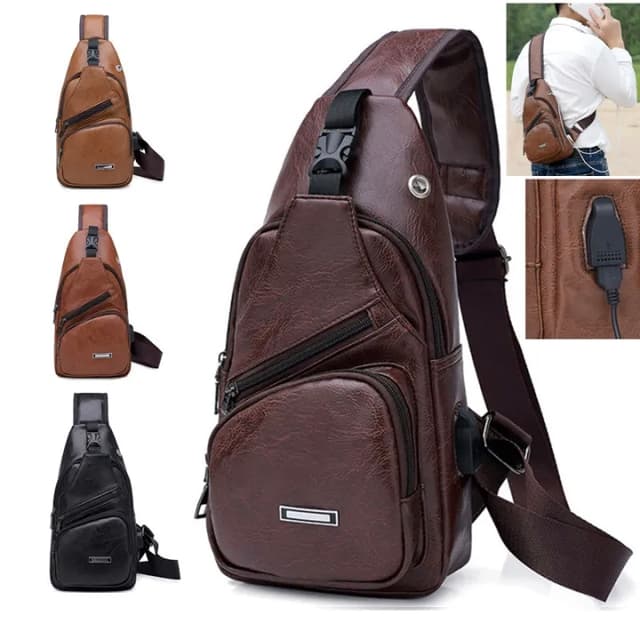 Side bag for men |Sports Usb Charge Chest Bag Belt Pack Outdoor Chest Bag Casual Functional Men | PU Fanny Waist Money Phone Belt Fashion