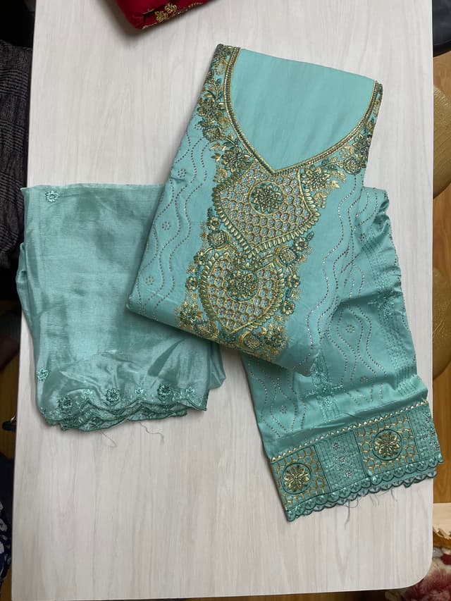 Soft Cotton-Silk Embroidery Worked Unstitched Kurta Sets For Women