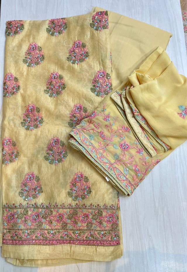 Chanderi Silk Embroidery Worked Unstitched Kurti Piece For Women